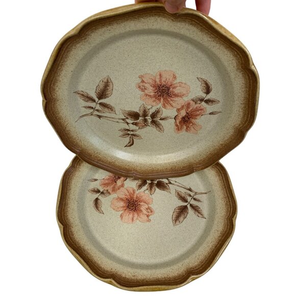 VTG Mikasa Whole Wheat Rose Duet 11" Dinner Plates E8015 Set Of 2 Japan 8516 - Picture 1 of 6